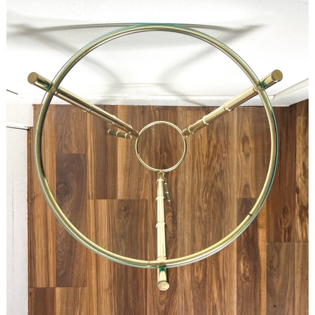 Brass Vintage 30" Faux Bamboo Brass-Tone Metal & Glass Plant Stand – Hollywood Regency / Chinoiserie For Sale - Image 8 of 10