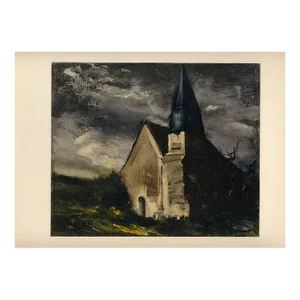 1958 Vlaminck Lithograph 24 Church at Saint Lubin De Cravant