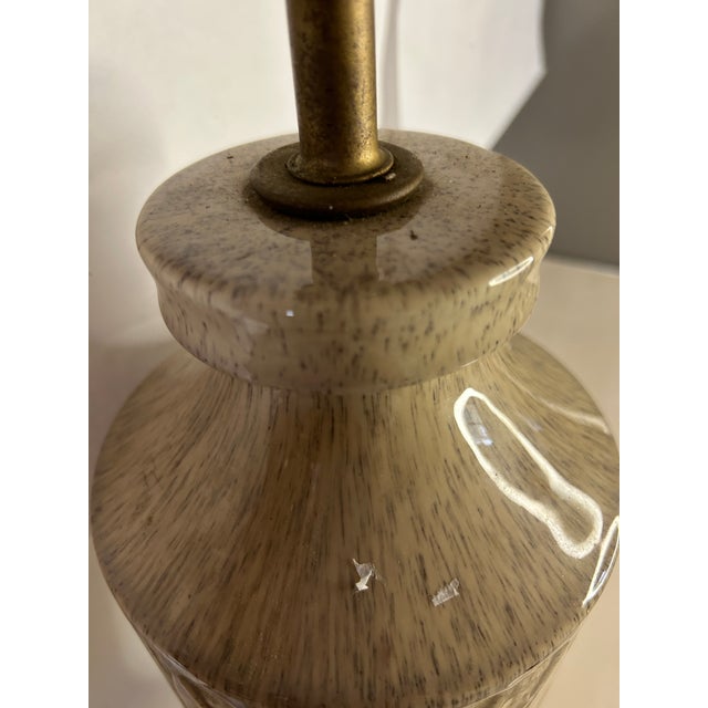 Metal Vintage French Glazed Porcelain Table Lamp With Brass Base 3-Way Switch For Sale - Image 7 of 9