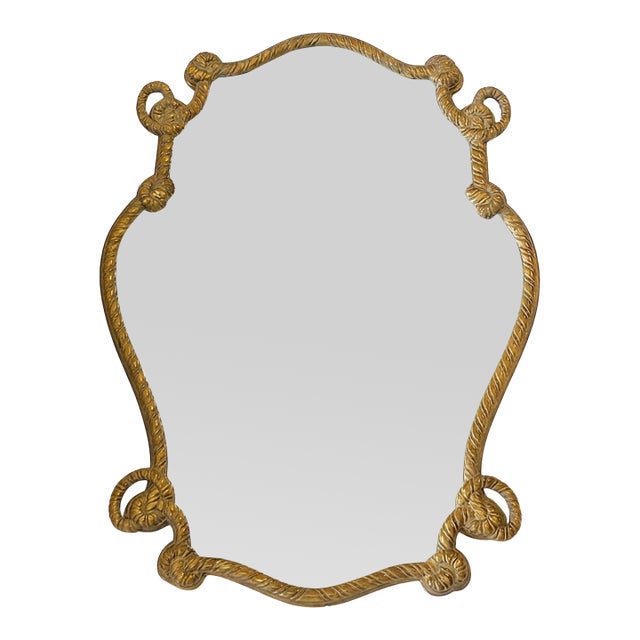 Vintage Hollywood Regency Gold Rope Motif Wall Mirror For Sale