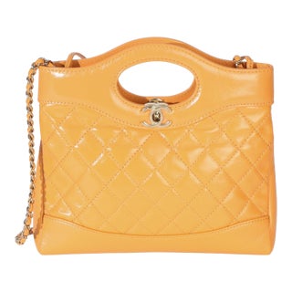 Orange Shiny Crumpled Quilted Calfskin Mini 31 Shopping Bag For Sale