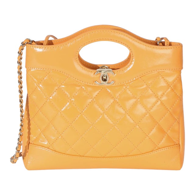 Orange Shiny Crumpled Quilted Calfskin Mini 31 Shopping Bag For Sale