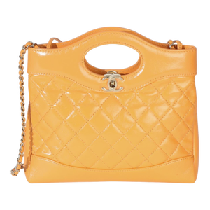 Orange Shiny Crumpled Quilted Calfskin Mini 31 Shopping Bag