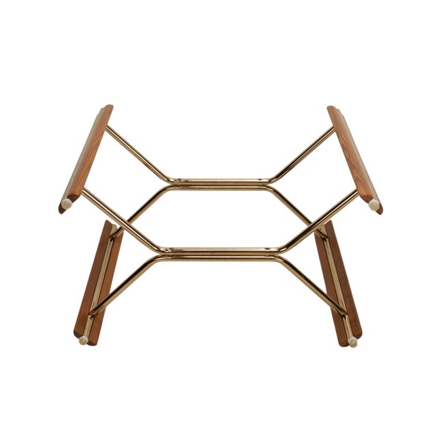 1980s Attributed Chromcraft Oak and Brass Dining Table Base for Glass Top For Sale - Image 9 of 9