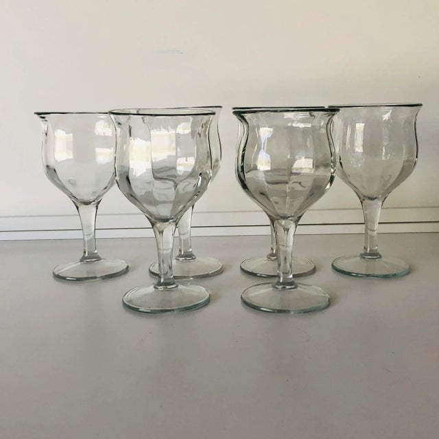 1990s 1990s Heavy Clear Glass Wine Glasses- Set of 6 For Sale - Image 5 of 5