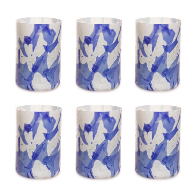 Glass Stories of Italy Nougat Tumblers - Blue, Set of 6 For Sale - Image 7 of 7