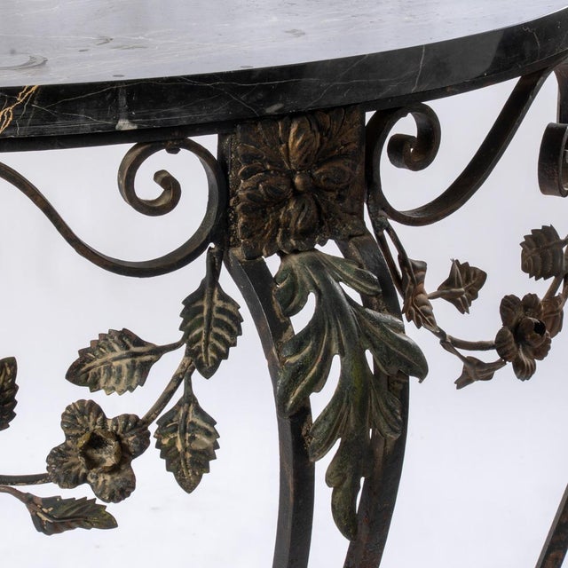 1920s French Wrought Iron Marble Top Demi Lune Table For Sale - Image 4 of 12