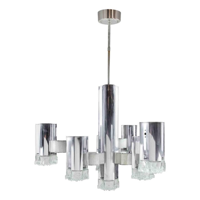 Modernist Chandelier attributed to Gaetano Sciolari, 1970s For Sale