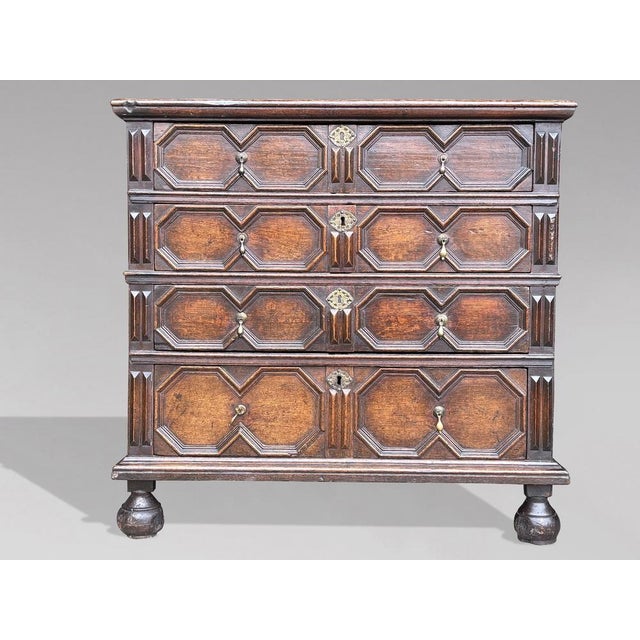 Charles II Oak Geometric Chest of Drawers, 1680s For Sale - Image 6 of 14