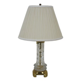 Mid 20th Century German Lausitzer Hollywood Regency Brass Crystal Leaf Etched Vanity Lamp 20" For Sale