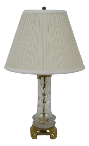 Mid 20th Century German Lausitzer Hollywood Regency Brass Crystal Leaf Etched Vanity Lamp 20"