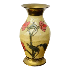 Vintage Mala Hand Painted Enamel & Brass Cloisonné Bud Vase