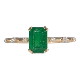 1.2Ct Zambian Emerald Ring With Earth-Mined Diamond Accents: Solid 14k Gold, Size 6.75 For Sale