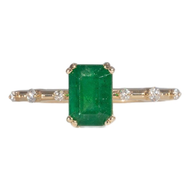 1.2Ct Zambian Emerald Ring With Earth-Mined Diamond Accents: Solid 14k Gold, Size 6.75 For Sale