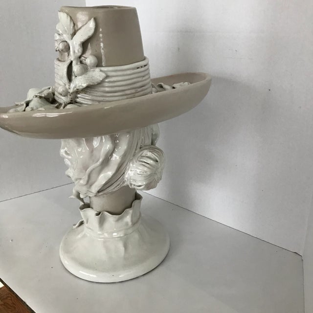Vintage Glazed Pottery Woman Wearing a Hat Sculpture For Sale In Chicago - Image 6 of 13