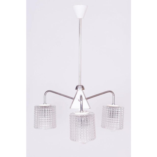 Metal Mid-Century Chrome and Opaline Glass Chandelier by Drukov, Czech, 1970s For Sale - Image 7 of 10