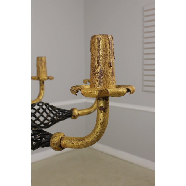 Neoclassical Neoclassical 8 Arm Iron Black & Gold Chandelier For Sale - Image 3 of 12