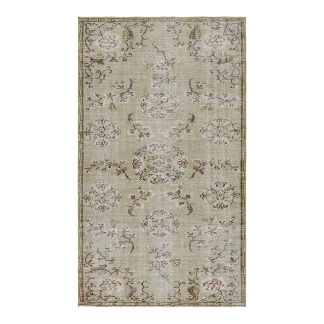 Vintage Zeki Muren Rug in Green With Floral Patterns For Sale