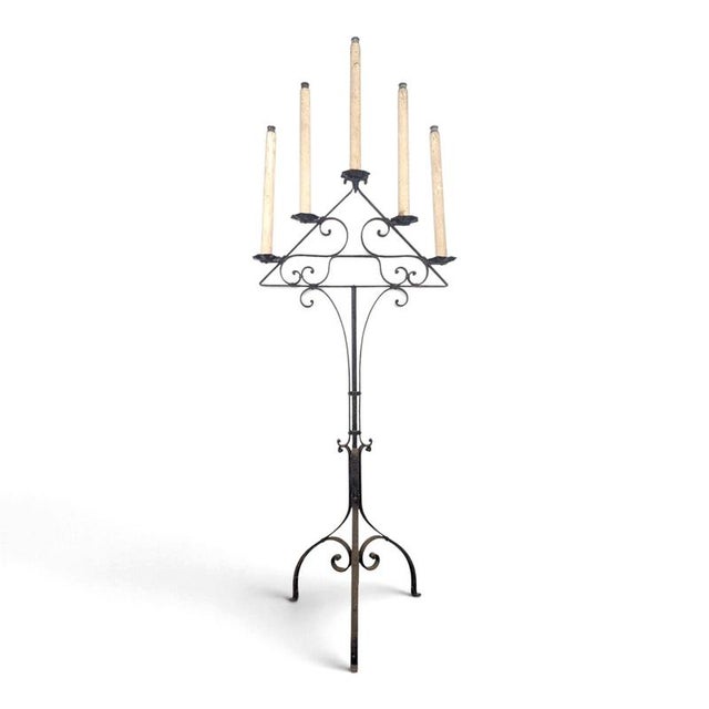 Black Large Wrought Iron Church Chandelier for 5 Candles For Sale - Image 8 of 8