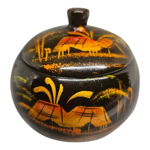 Vintage Asian Black Lacquer Ware Lidded Bowl