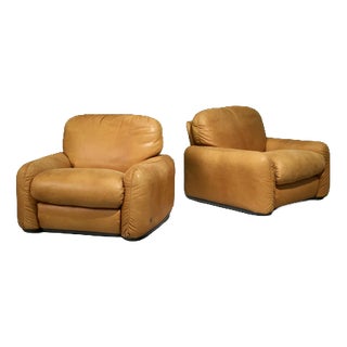 Piumotto Armchairs in Cognac Leather by Arrigo Arrighi for Busnelli, Italy, 1970s, Set of 2 For Sale