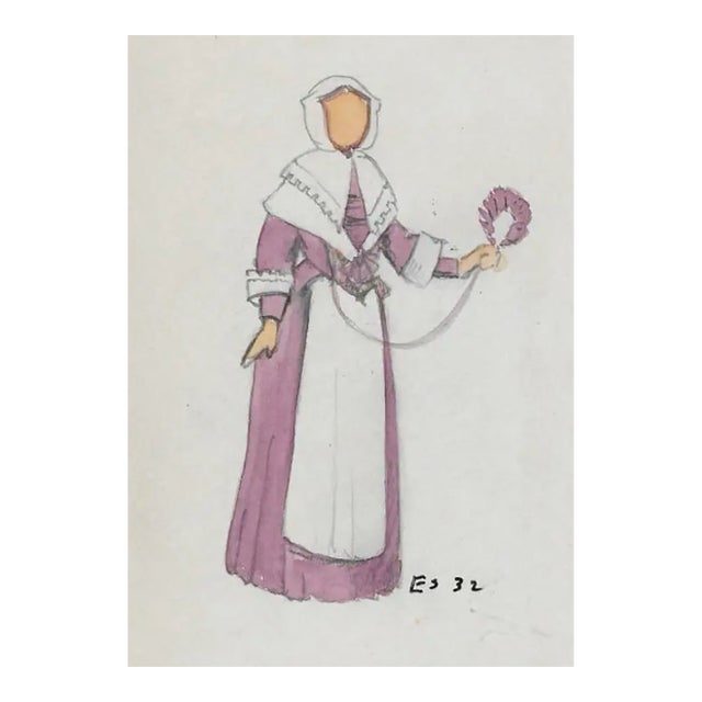 1932 Pilgrim Lady Costume Painting by Eunice Starkie For Sale