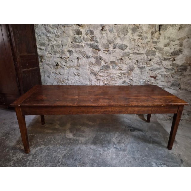 Antique French Farmhouse Dining Table with Two Drawers in Oak & Pine, 1880s For Sale - Image 5 of 18