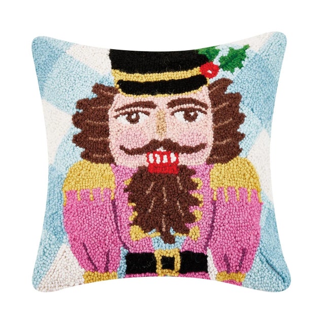 Traditional Festive Gingham Nutcracker Hook Pillow 16" x 16" For Sale - Image 3 of 3