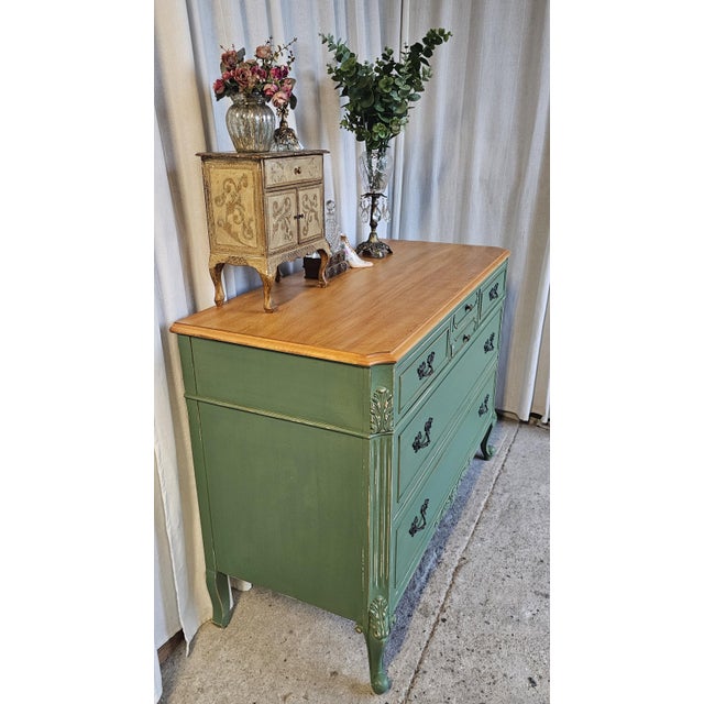French Provincial Green French Provencial Dresser, Circa 1930's, Louis XV Style For Sale - Image 3 of 18