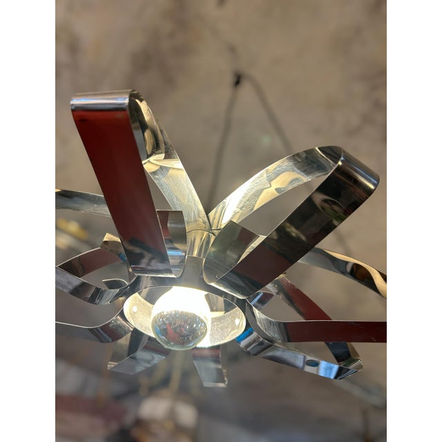 Chrome-Plated Metal Flower Pendant Light, 1970s For Sale - Image 9 of 10