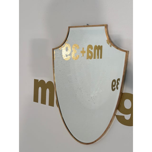 Vintage Italian Brass Shield Mirror 1970s For Sale - Image 4 of 6