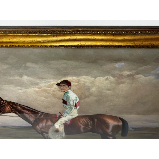 Large Victorian British Sporting Oil Painting of Derby Winner Melton With Champion Jockey Fred Archer by F. S. Evans, Dated 1885 For Sale - Image 9 of 11