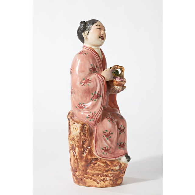 Figurative Vintage Porcelain Figurine of Chinese Woman With Basket of Produce For Sale - Image 3 of 15