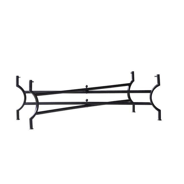 Moroccan Matthew Izzo Home Moroccan Zellige Yellow and White Striped Tile and Iron X Base 51" Rectangle Coffee Table For Sale - Image 3 of 4