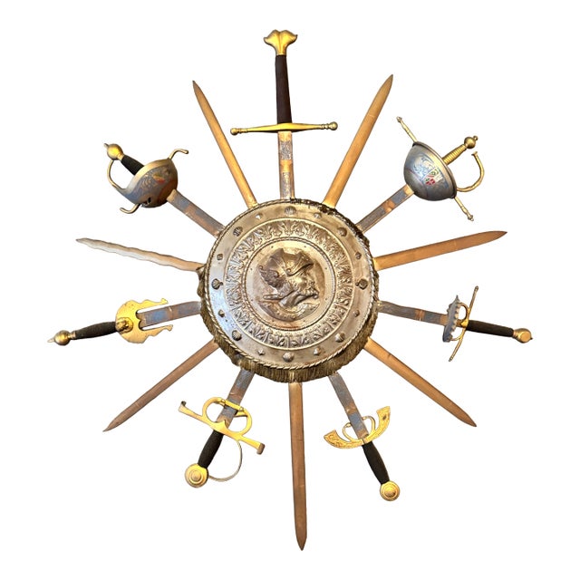 Mid- Century Spanish Toledo Sword & Shield Wall Plaque For Sale