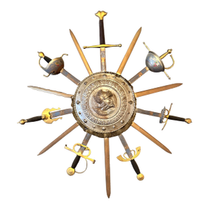 Mid- Century Spanish Toledo Sword & Shield Wall Plaque