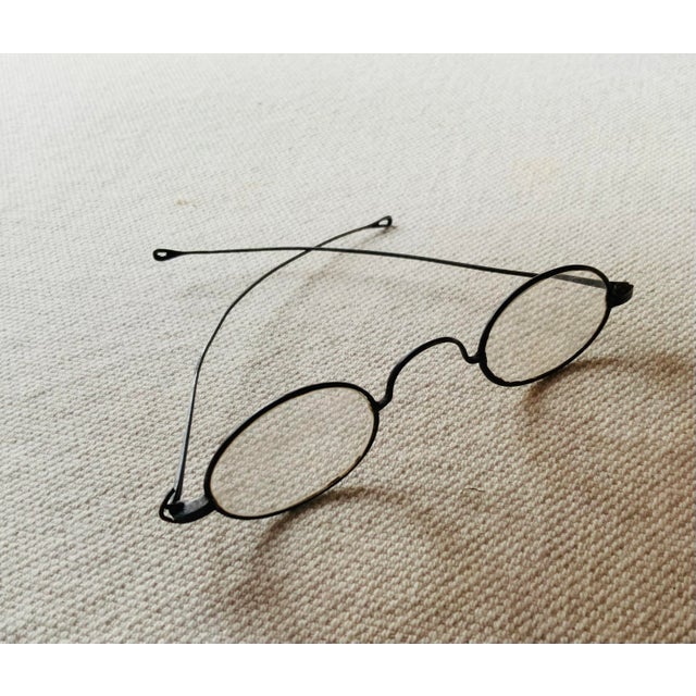 Art Nouveau Antique Papier-Mâché Spectacles Case With Original Wire-Rim Glasses, Nantucket Estate, Circa 1900 For Sale - Image 3 of 4