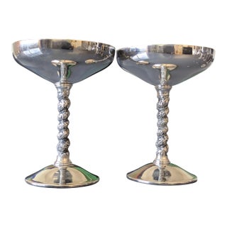 2 Mid Century Fb Rogers Silver Plated Goblets With Twisted Vine Stems For Sale
