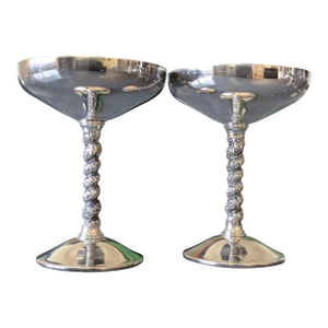Mid Century Fb Rogers Silver Plated Goblets With Twisted Vine Stems- a Pair