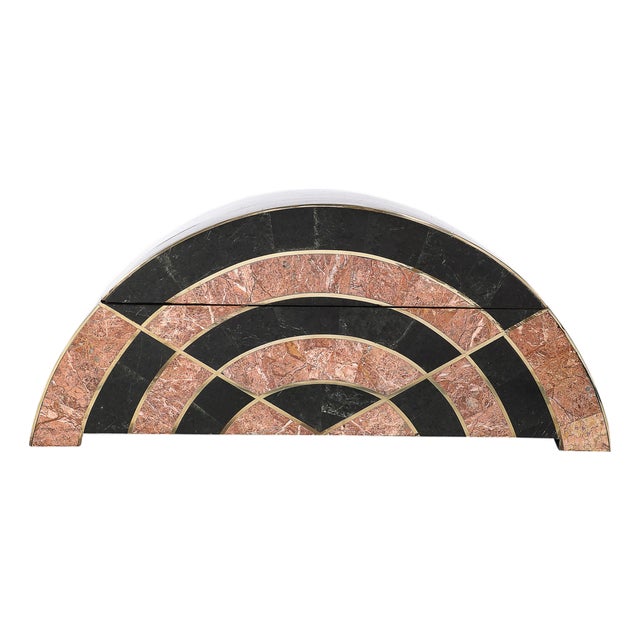 Mid-Century Tessellated Marble Demilune Box by Celerie Kemble for Maitland Smith For Sale