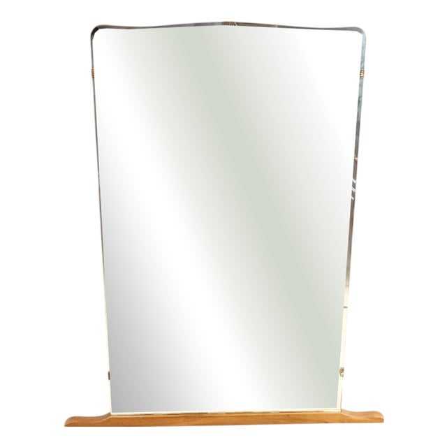 Vintage Mirror with Wooden Base For Sale