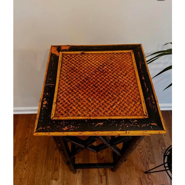 Vintage Chinoiserie Rattan Bamboo Stand, Side or End Table measures 36” H, 13 D and W