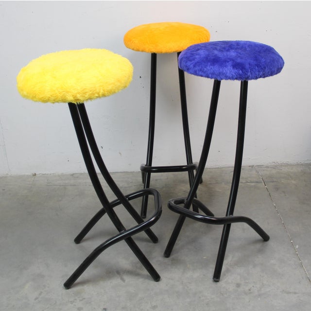 Pop Stool Set Upholstered in Plush, 1970s, Set of 3 For Sale - Image 3 of 7