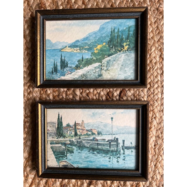 Mid 20th Century Italian Landscape Postcards, Framed - a Pair For Sale - Image 9 of 9