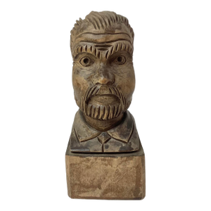Antique Primitive FolkArt Hand Carved Bust, Marked