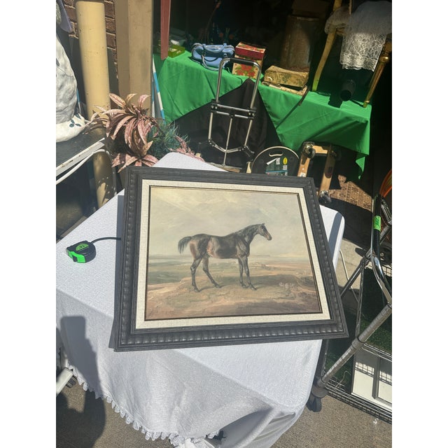 Mid-Century Modern 1990s Framed Black Horse on Mountain Top Print on Canvas, Signed by the Artist For Sale - Image 3 of 11
