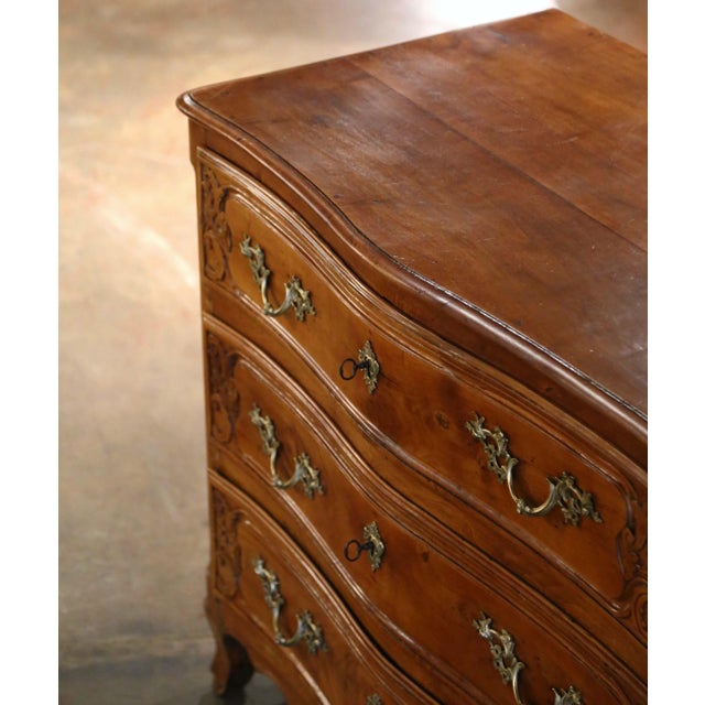 Mid 18th Century 18th Century French Louis XV Fruitwood Commode Lyonnaise With Bronze Handles For Sale - Image 5 of 11