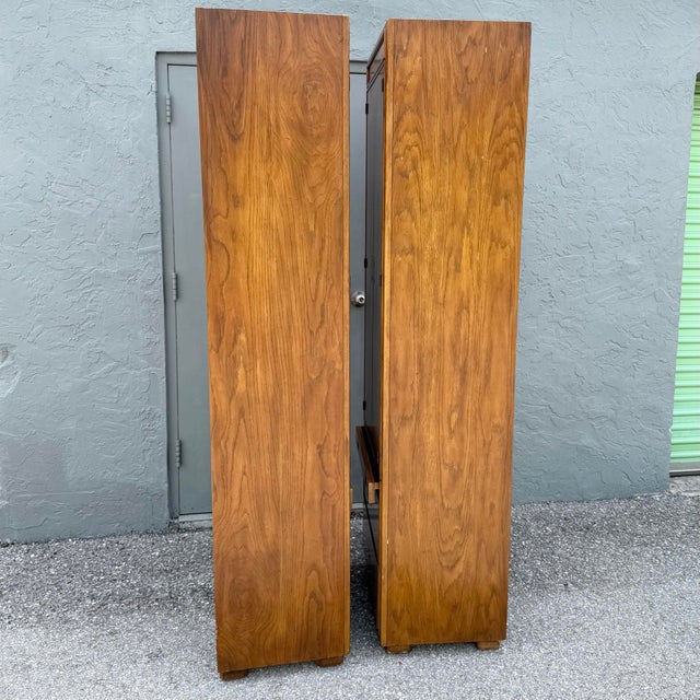 Wood Drexel Passages Campaign Style Armoires - A Pair For Sale - Image 7 of 12