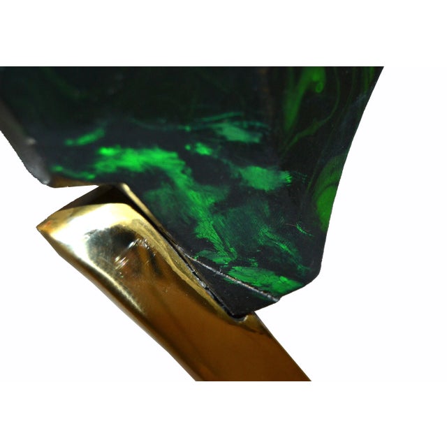 Stylized Brass and Wood Crane Sculptures on Lucite Base - a Pair For Sale - Image 11 of 13