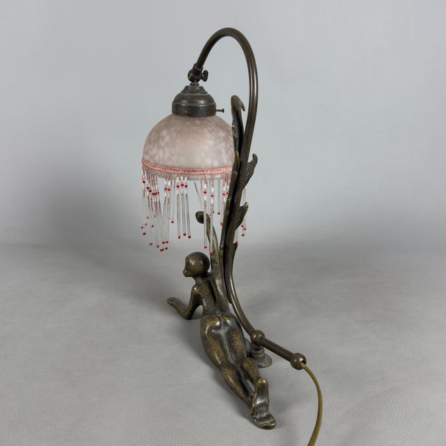 Antique Table Lamp in Pink Glass, 1900s For Sale - Image 5 of 11